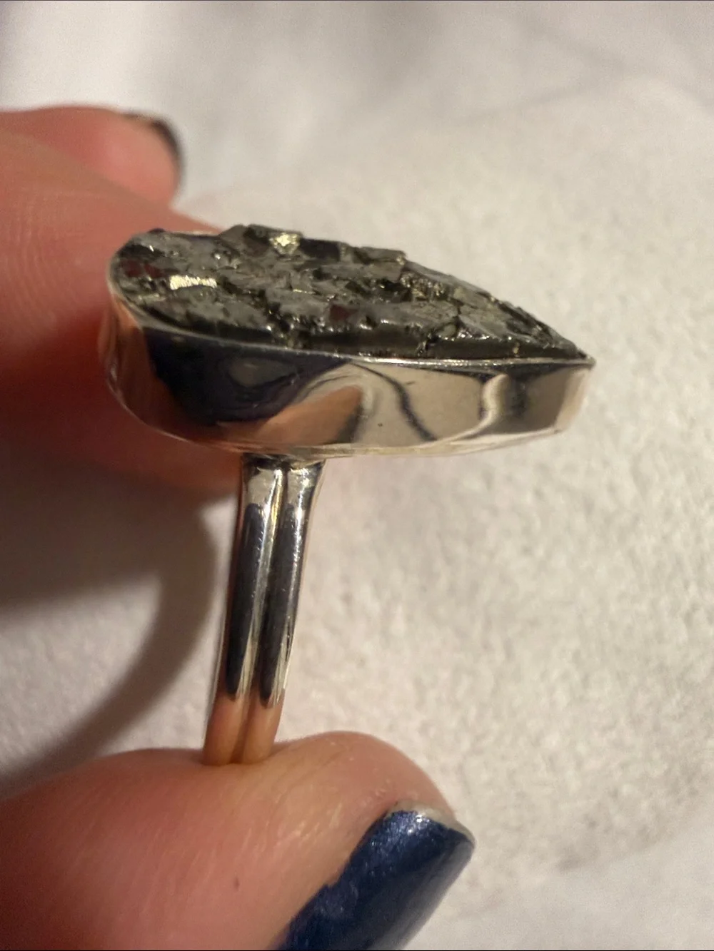 Raw Pyrite Teardrop Sterling Silver Ring 6
